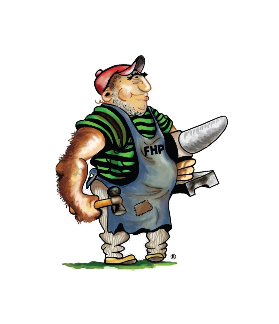A cartoon of a man holding a hammer and wrench.